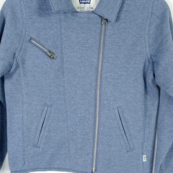 Levi's Full Zip Asymmetrical Jacket Blue Pockets Girls Large 12-13 years  NEW - Picture 3 of 11